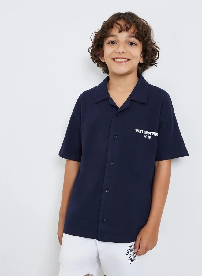 Styli Boys Navy Blue LA Print Collared Shirt